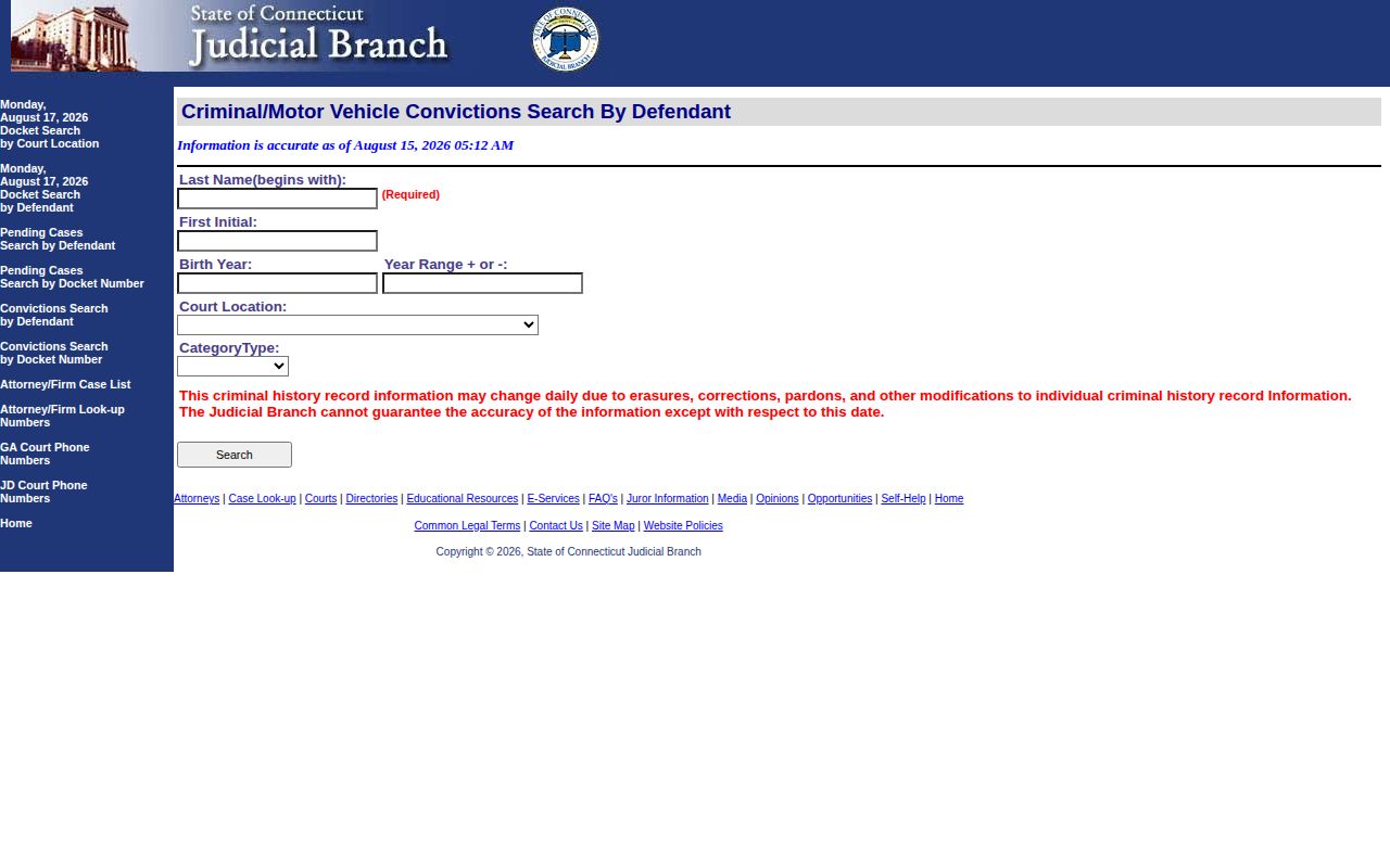 Litchfield County criminal arrest disposition search